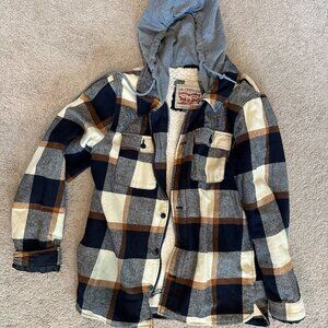 Levi's plaid faux sherpa lined hooded jacket men's M